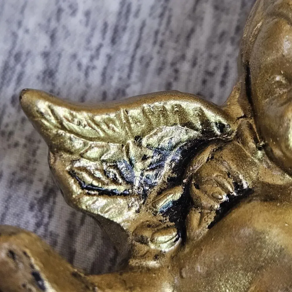 Vintage Christmas Ornament Angel Cherub Gold Finish Victorian Holiday Decoration